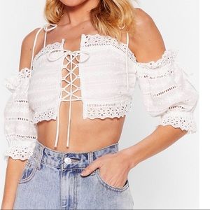 Lace to Lace-Up Broderie Crop Top